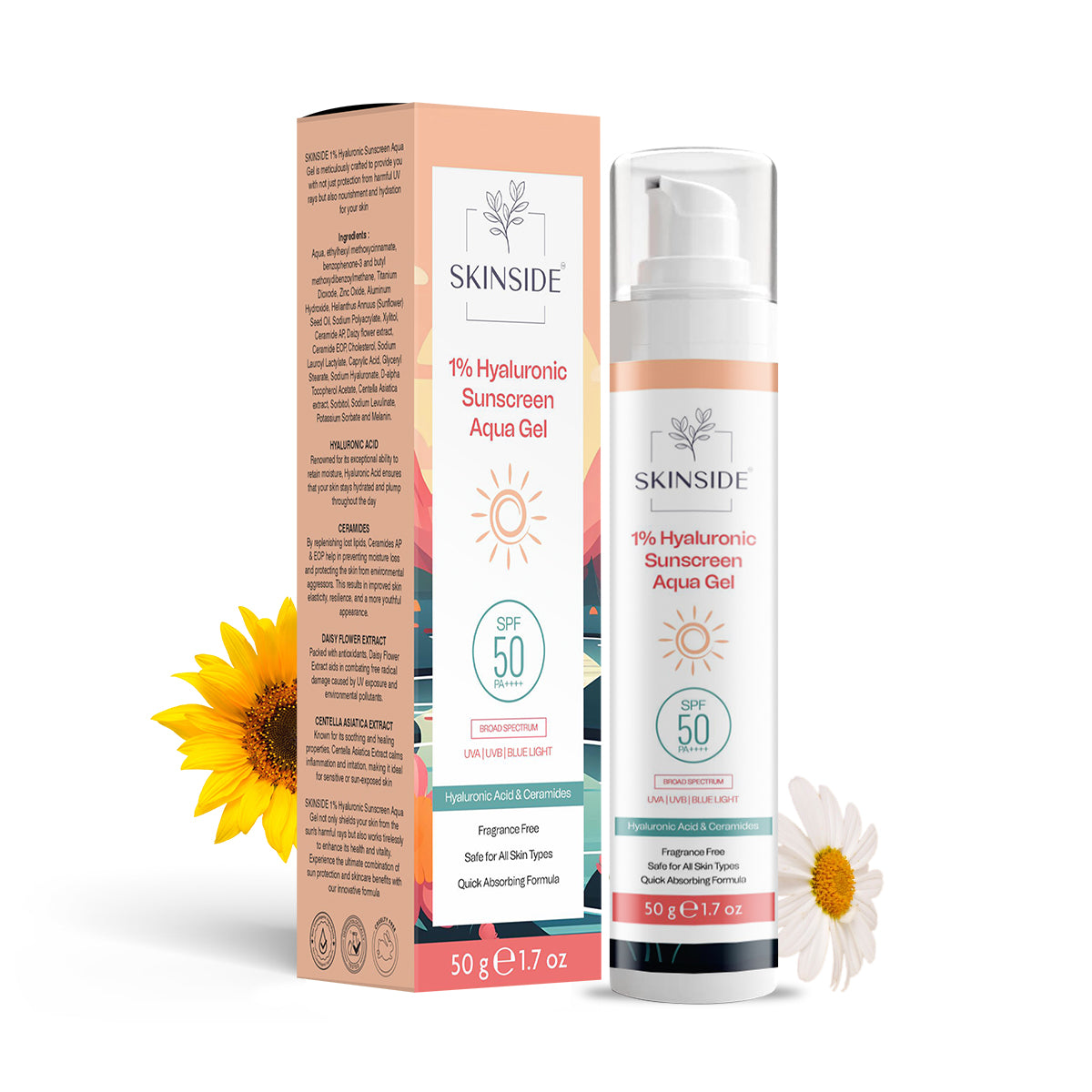SkinSide Hyaluronic Sunscreen Aqua Gel SPF 50 PA++++ – Ultra Light, UVA ...
